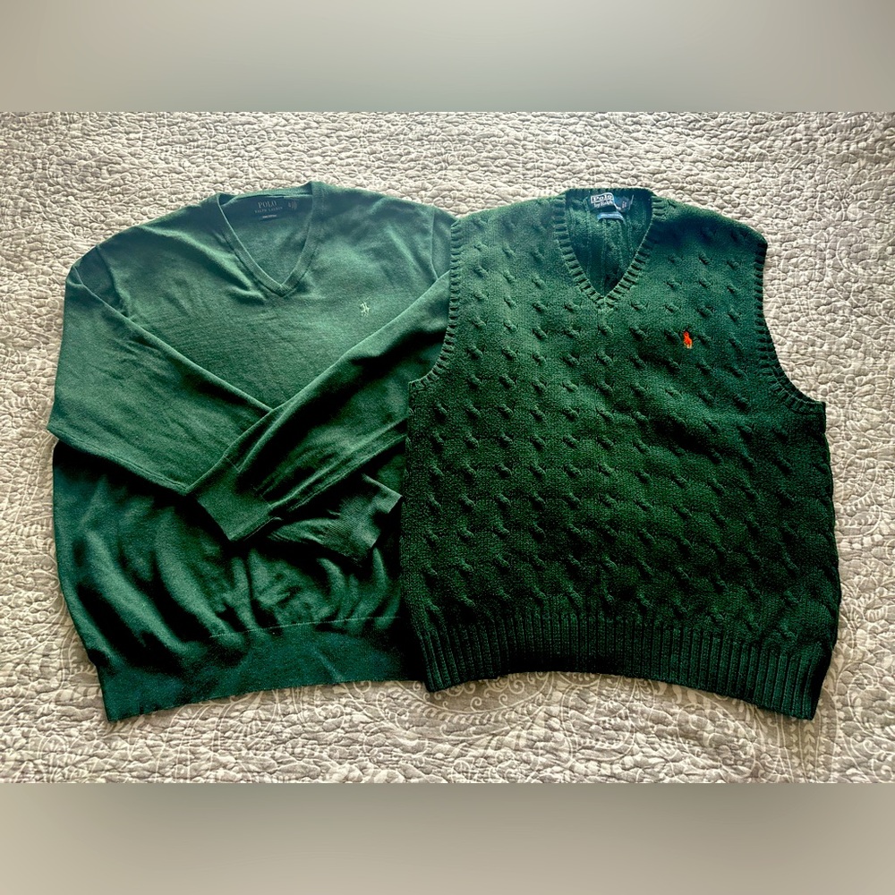 POLO Ralph Lauren. Men’s classic v-neck sweater and cable knit sweater vest.
